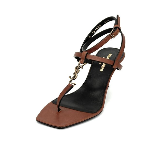 Saint Laurent Cassandra 60 YSL Logo Thong Ankle Strap Sandals Heels Shoes - Picture 10 of 16